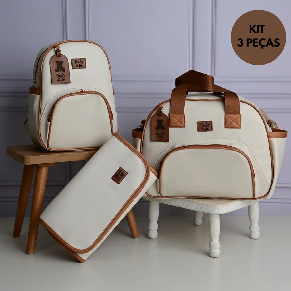 Kit Bolsa Maternidade Completo Baby Life 3 Peças com Mochila Moderna + Trocador