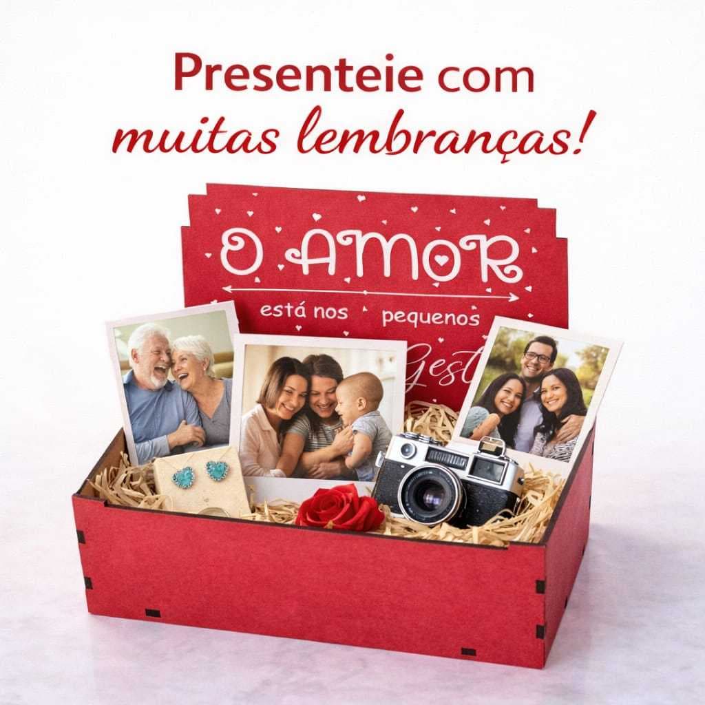 Caixa Memórias MDF 3mm Caixa Recordação Fotos Presente Emocional Dia Mães Amor Lembranças