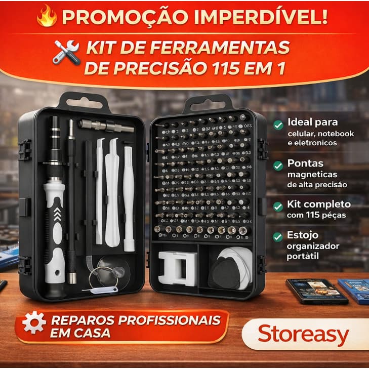Kit Ferramentas Precisão 115 em 1 Magnético Reparo Celular Notebook PC Eletrônicos Estojo | Storeasy