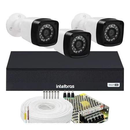 Kit 3 Cameras Segurança eletrônica 1080p Full Hd Dvr Intelbras 4ch S/hd