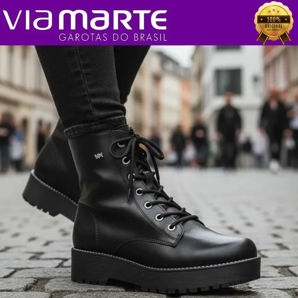 Bota Via Marte Feminina Coturno Tratorada Confortável 00400101 Original