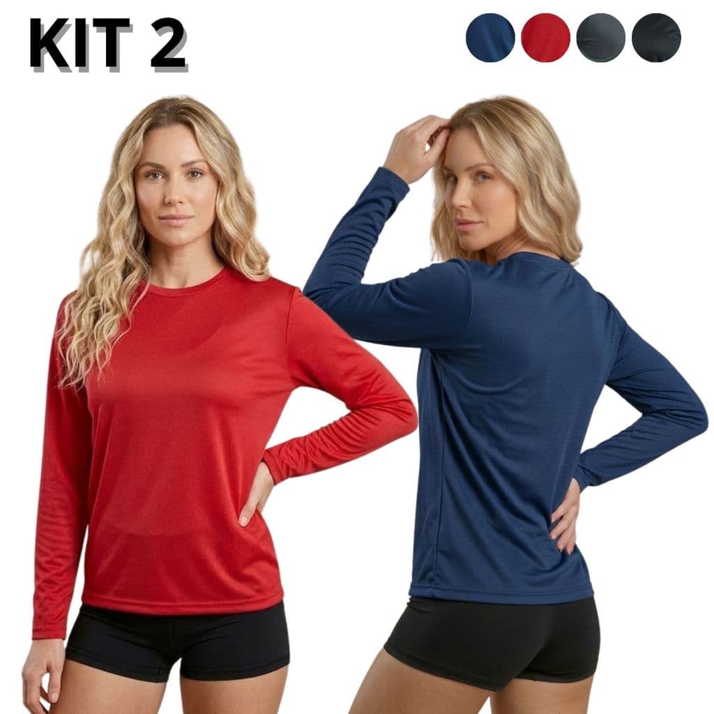 Kit 2 Blusa Uv Feminina Verão Térmica Segunda Pele Praia Tam Plus Size P Ao G3