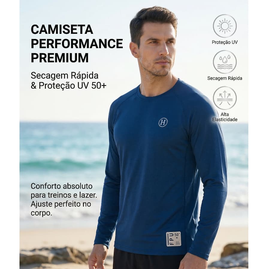 Camisa Masculina Proteção Solar UV 50+ Manga Longa Segunda Pele Para Academia,Praia,Pesca,Ciclismo