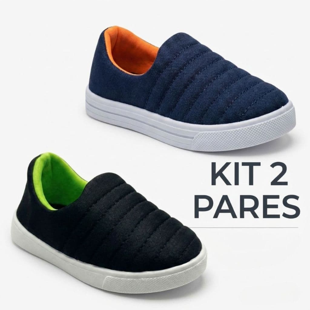 Kit 2 Pares Tênis infantil Menino calce fácil Liso confortável escola promoção Estiloso Flexível