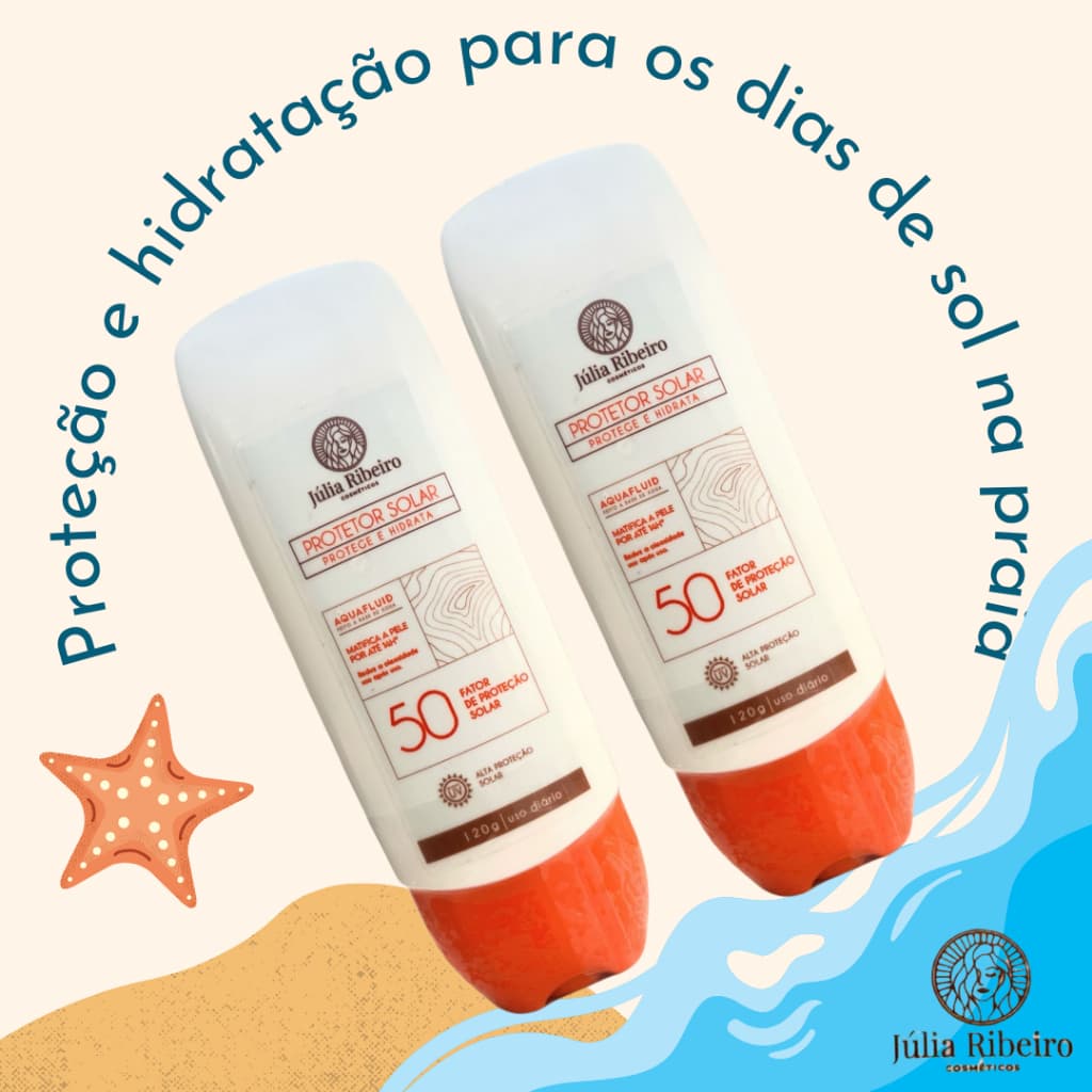Combo 2 Protetores Solares FPS 50 Júlia Ribeiro 120ml - Toque Seco, Vegano e Anti-Oleosidade