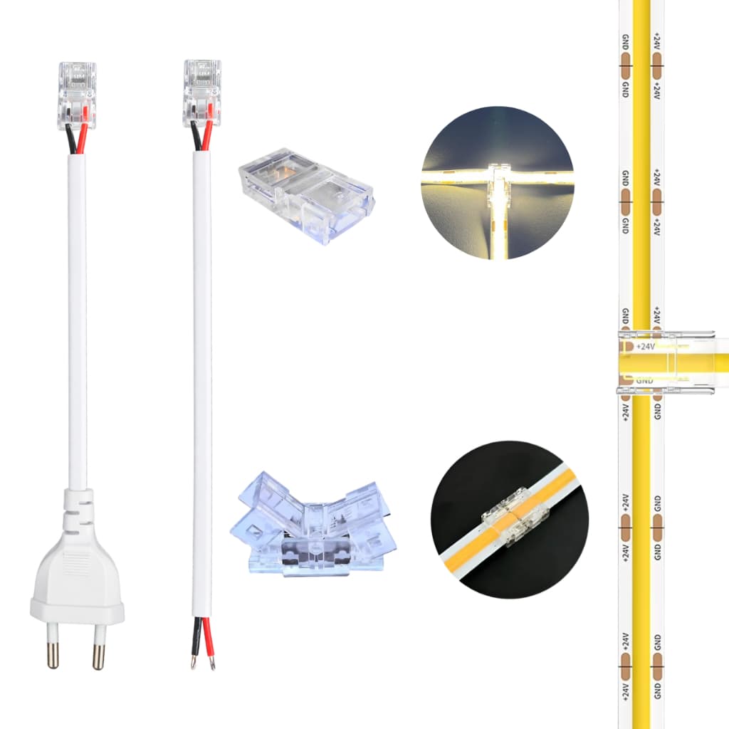 Conector Tomada Fita Led 127v 220v Emenda Reta, T, L COB 2 Vias 8mm Rabicho Plug