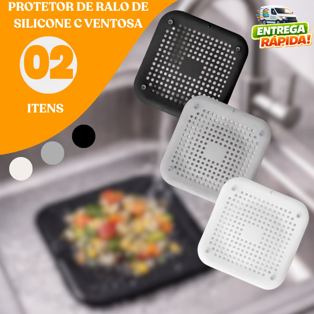 Kit 02 Protetor de Ralo Silicone com Ventosa | Filtro Anti Entupimento Sujeira Pia Banheiro Cozinha