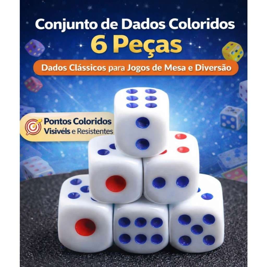kit 1/2/3🎲 Conjunto de Dados Coloridos 6 Peças – Dados Clássicos para Jogos de Mesa e Diversão 1.5cm×1.5cm×1.5cm