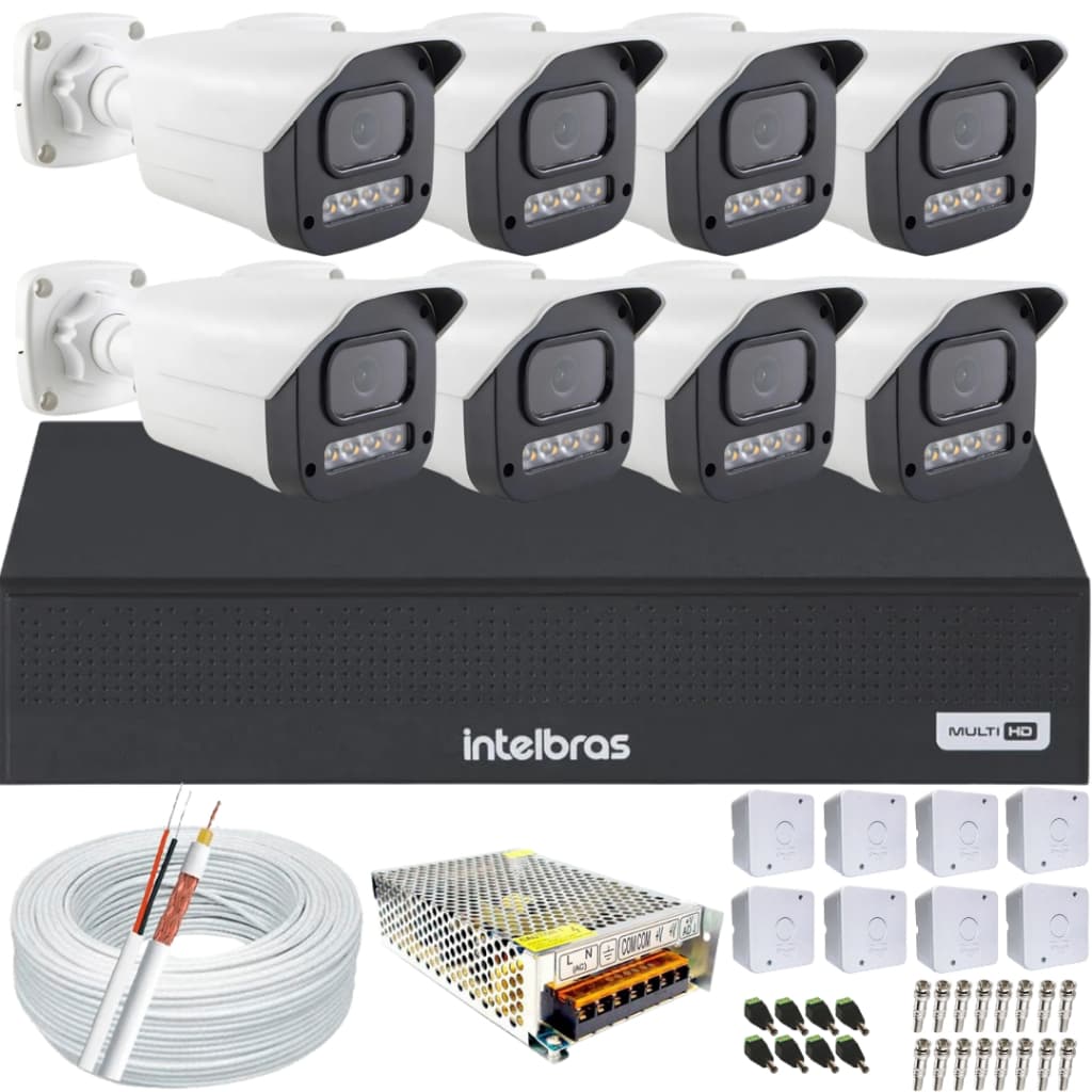Kit 8 Câmeras Full Color C/Áudio Dvr Intelbras 8 canais S/HD