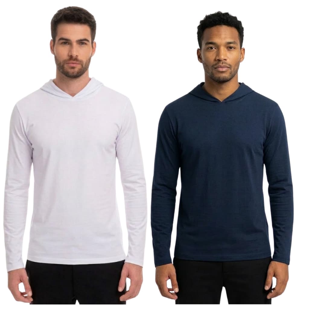 Kit 2 Camisetas Manga Longa COM Touca Poliéster Masculina Lisa Básica Premium