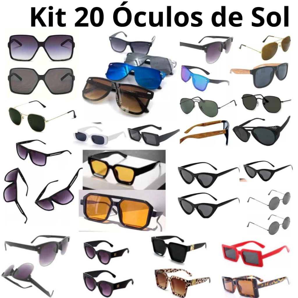 Kit 20 Óculos de Sol Variados Masculinos Femininos Atacado