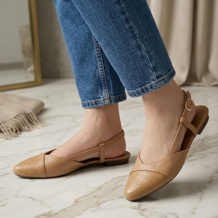 Sapatilha Feminina Confortável Com Fivela Ajustável Slingback Nude Super Leve Elegante Lançamento