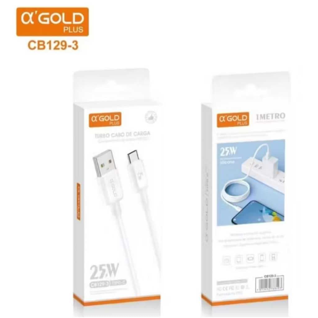 Cabo Tipo C Turbo 25W A'Gold Silicone Flexível Original 1 Metro Para Celular Android