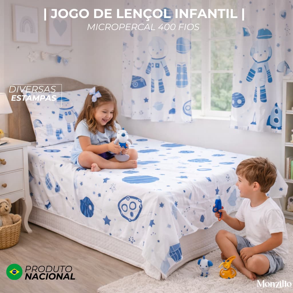JOGO DE LENÇOL | SOLTEIRO | INFANTIL | 400 FIOS | ESTAMPAS | MENINO MENINA
