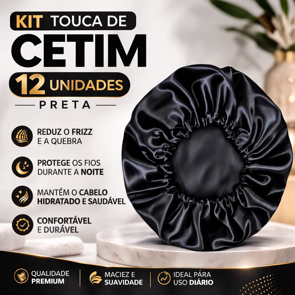 Kit Touca de Cetim 12 unidades preta