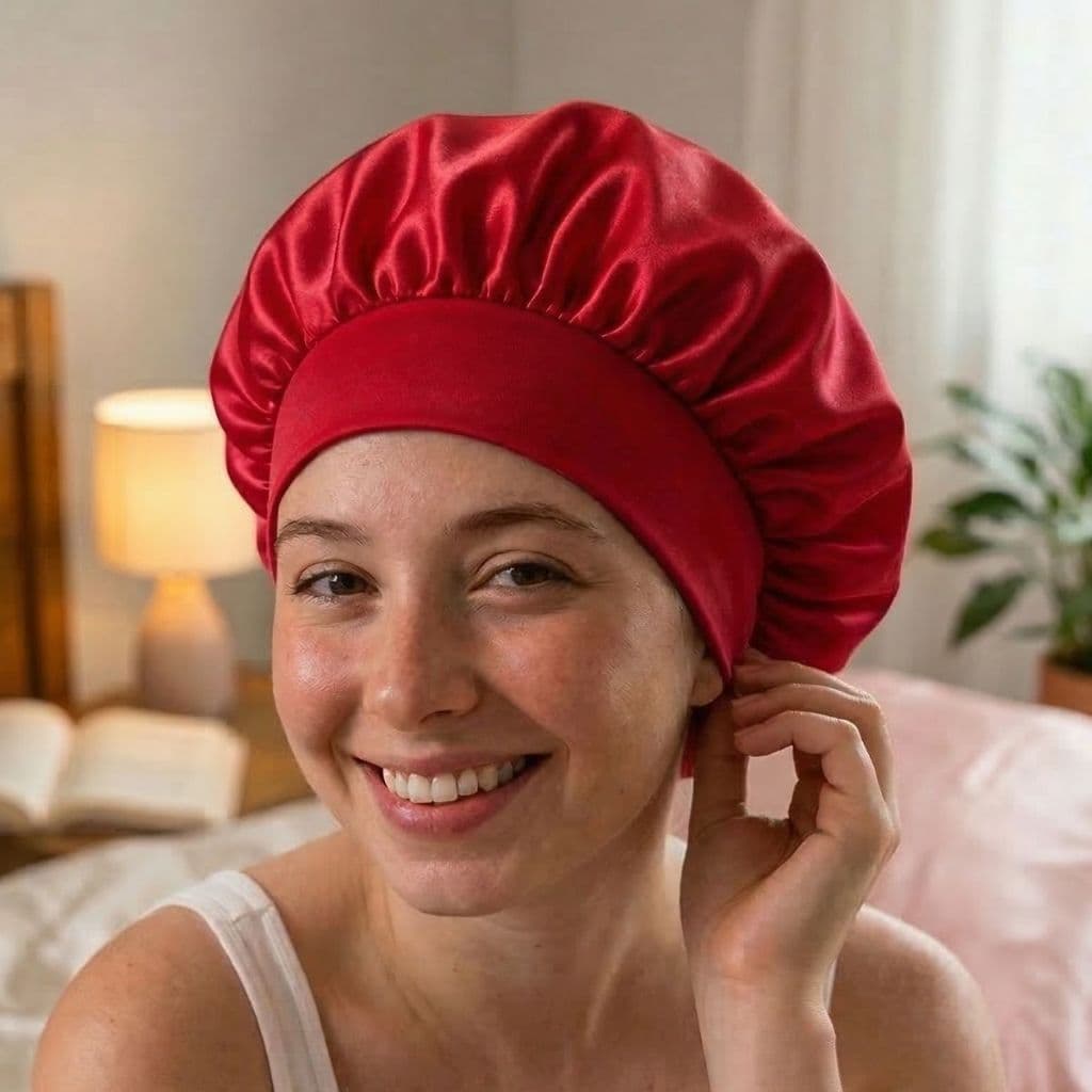 Touca Dupla Face Cetim Anti Frizz Hidratação Confortável Faixa Grossa Cor Vermelho Envio Imediato