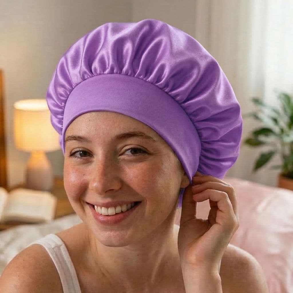 Touca Dupla Face De Cetim Anti Frizz Hidratação Para Dormir Confortável Faixa Grossa Lilás Envio Imediato