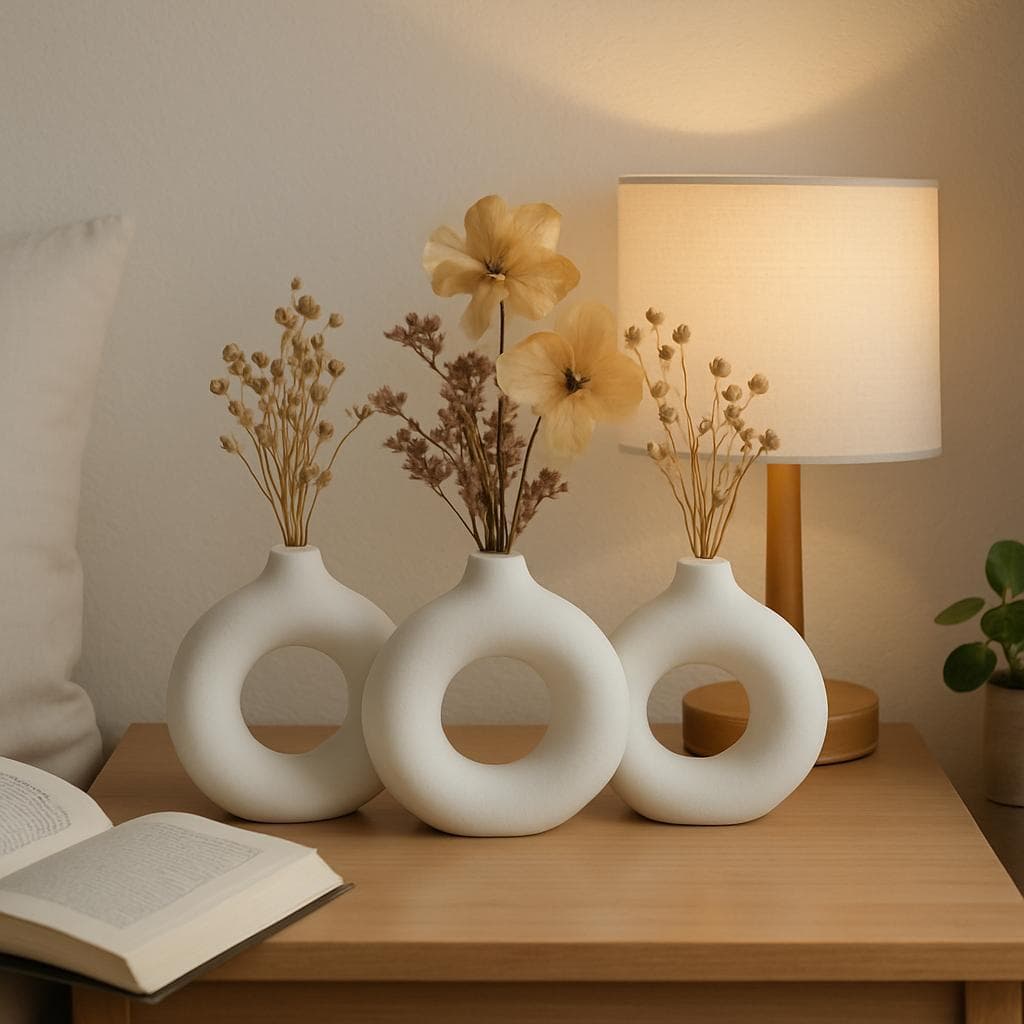 Kit 3 Vasos Branco Marfim Decoração Moderna Luxo Boho Chic Para Sala Trio PPP