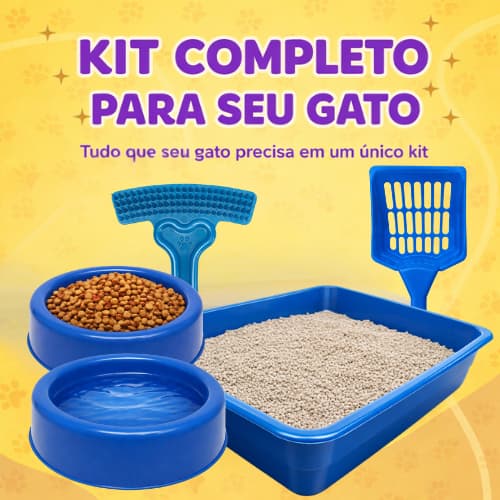 Kit Caixa de Areia para Gatos Bandeja Comedouro e Pá Higiênica Pet Mais Rastelo