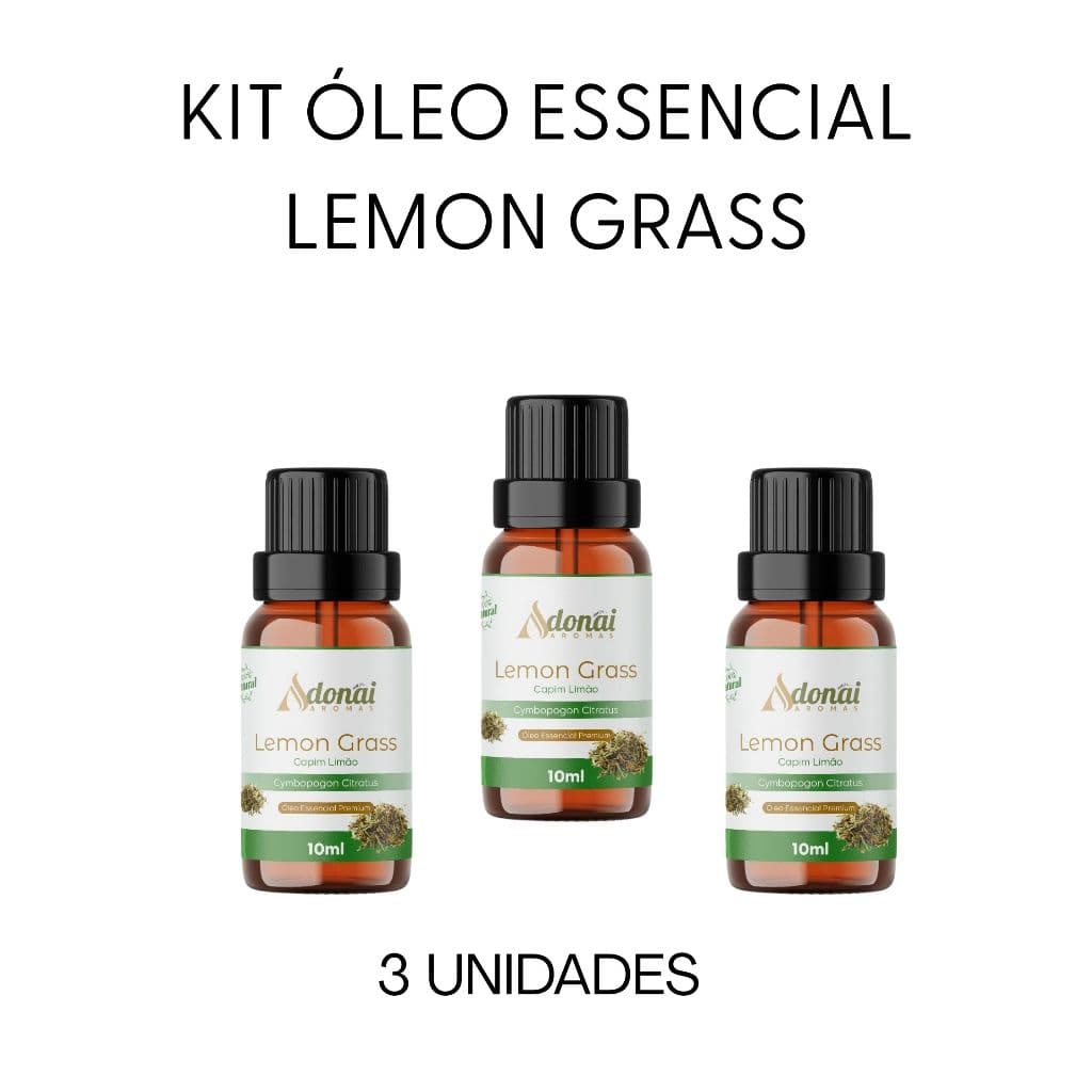 Kit 3 Óleo Essencial Premium Lemon Grass 10ml Adonai Difusor Elétrico Umidificador Aromateriapia