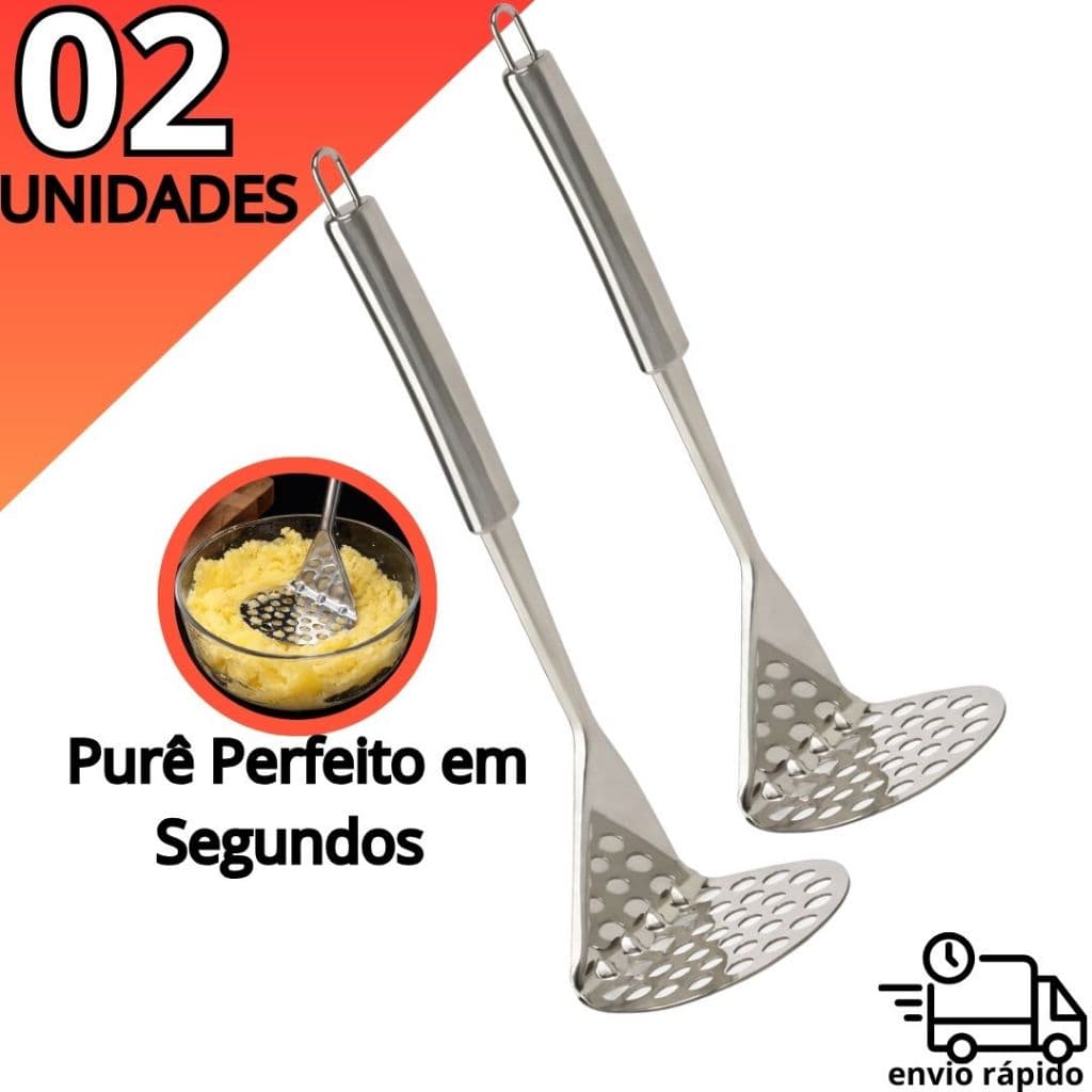 Kit 2 Amassadores de Batata Inox Espremedor de Batata Manual Purê Legumes