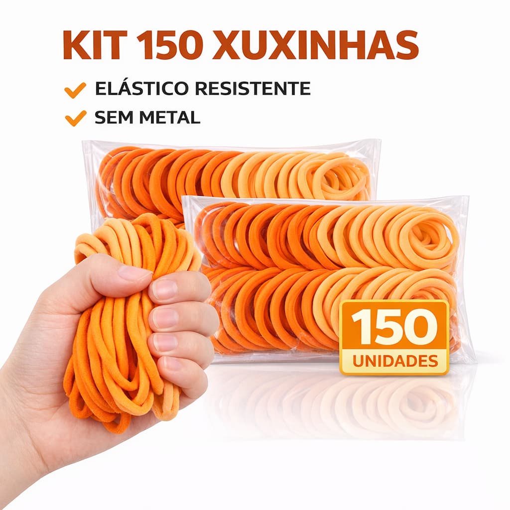 Kit Xuxinha Elástico de Cabelo 50 ou 150 Unidades Rabicó Colorido Sem Metal Alta Resistência