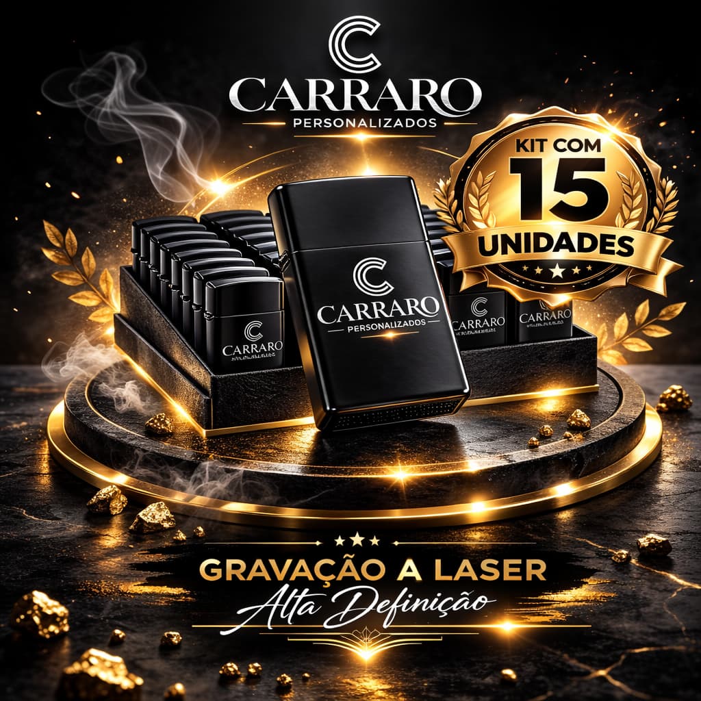 🔴 Kit 15 Isqueiros Premium Black Piano - Personalização Laser HD (Recarregável)
