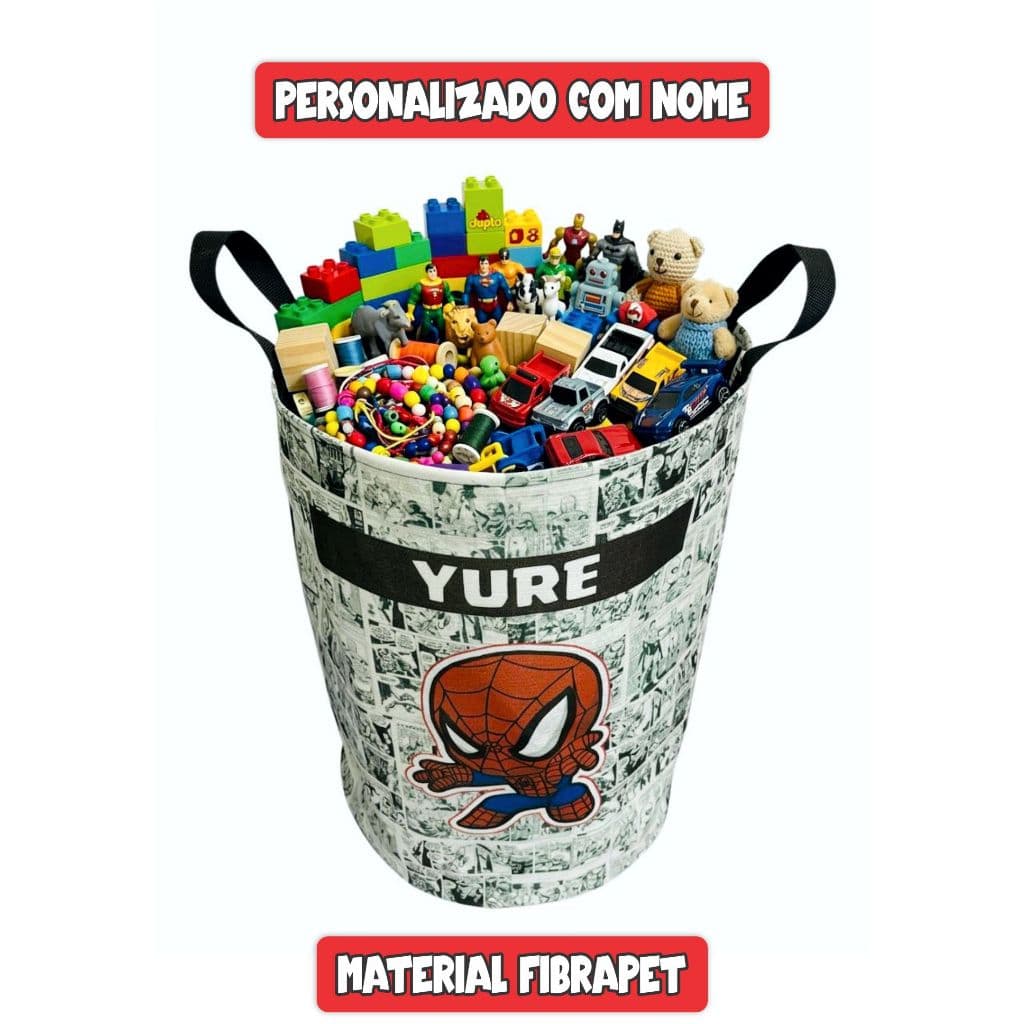 Cesto De Brinquedos Organizador Personalizado EM FIBRAPET Homem Aranha com nome