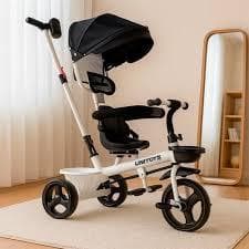 Triciclo Infantil Comfort Branco Aço Robusto Empurrador Ajustável Marcha Fácil