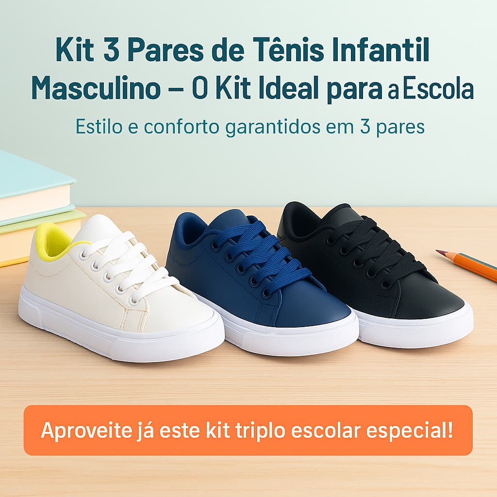 Kit 3 Tênis Infantil Menino Casual Confortável Escola Dia a Dia 25 ao 33 Envio Imediato