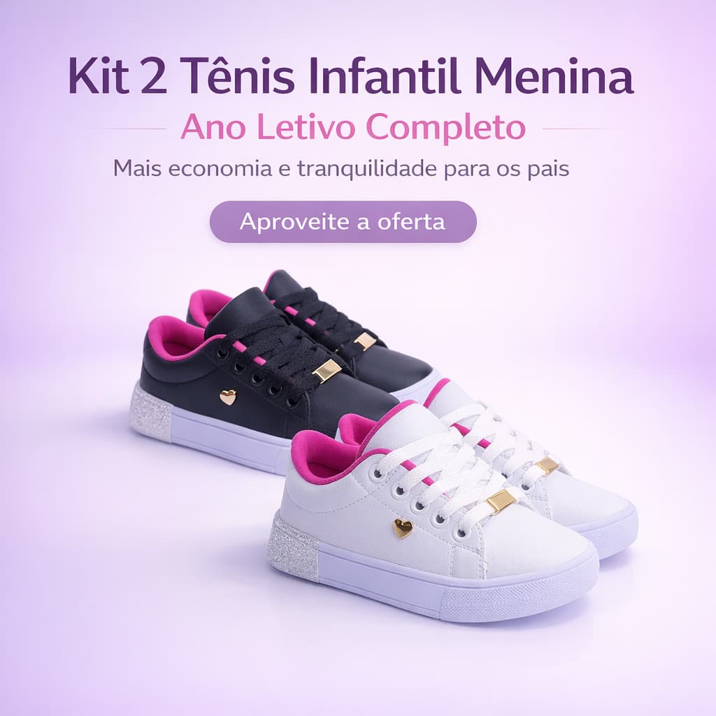Kit 2 Tênis Infantil Casual Menina | Mais Economia e Conforto Para Sua Menina | APROVEITE A OFERTA!