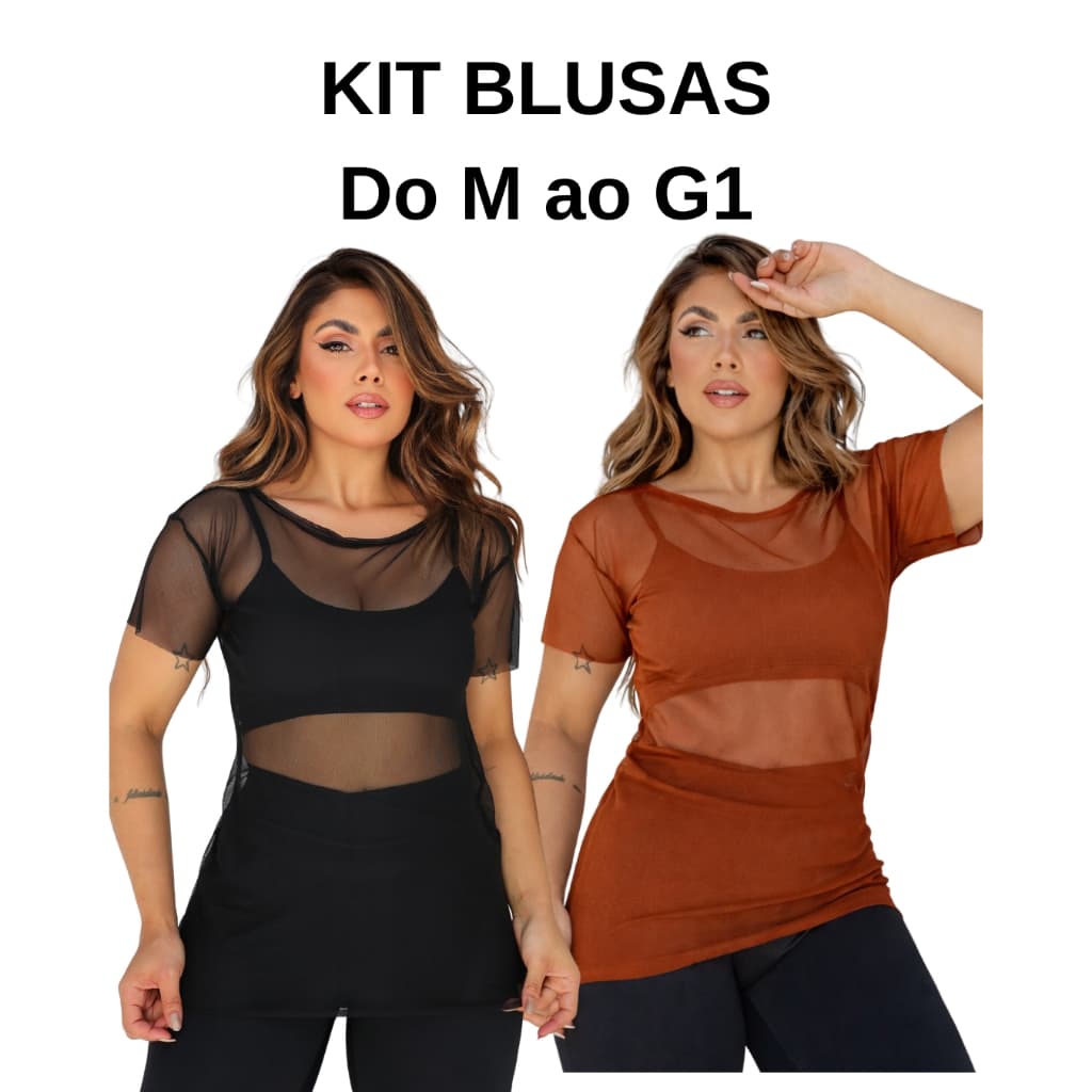 KIT 2/3/4 Blusas Tule Esportiva Feminina Academia Treino ENVIO IMEDIATO