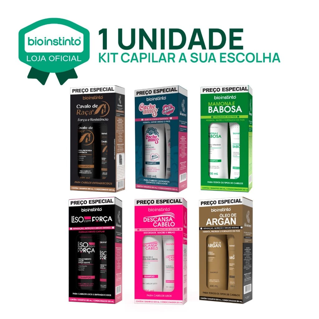 Kit SHAMPOO + CONDICIONADOR 2 Itens Bio Instinto Efeito Salão em Casa Crespos Lisos Ondulados Cachea