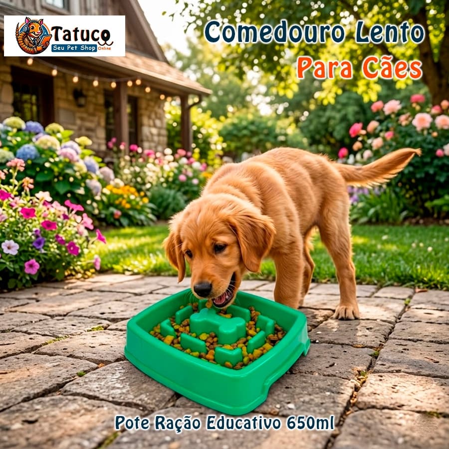 Comedouro Lento Cães Pet Cachorro Pote Ração Educativo Plástico 650ml Cor Verde