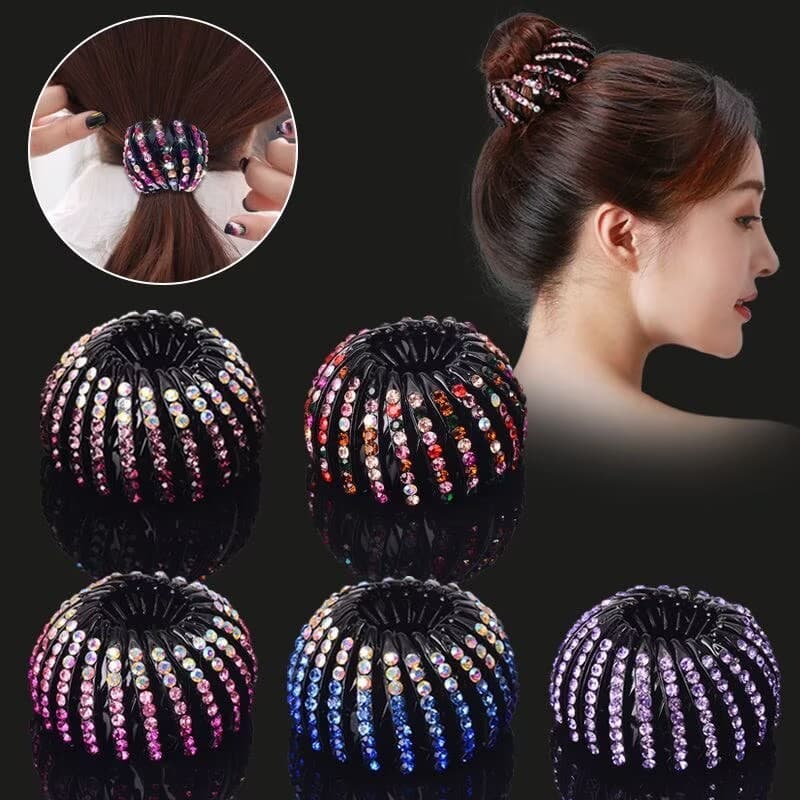 Prendedor de Cabelo Ninho de Pássaro com Strass Coloridos | Acessório de Cabelo Brilhante para Festas