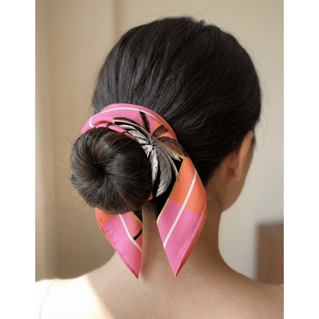 Mini Lenço Feminino Cetim 45x45 cm Quadrado Pequeno Cabelo Bolsa Palm Sunset