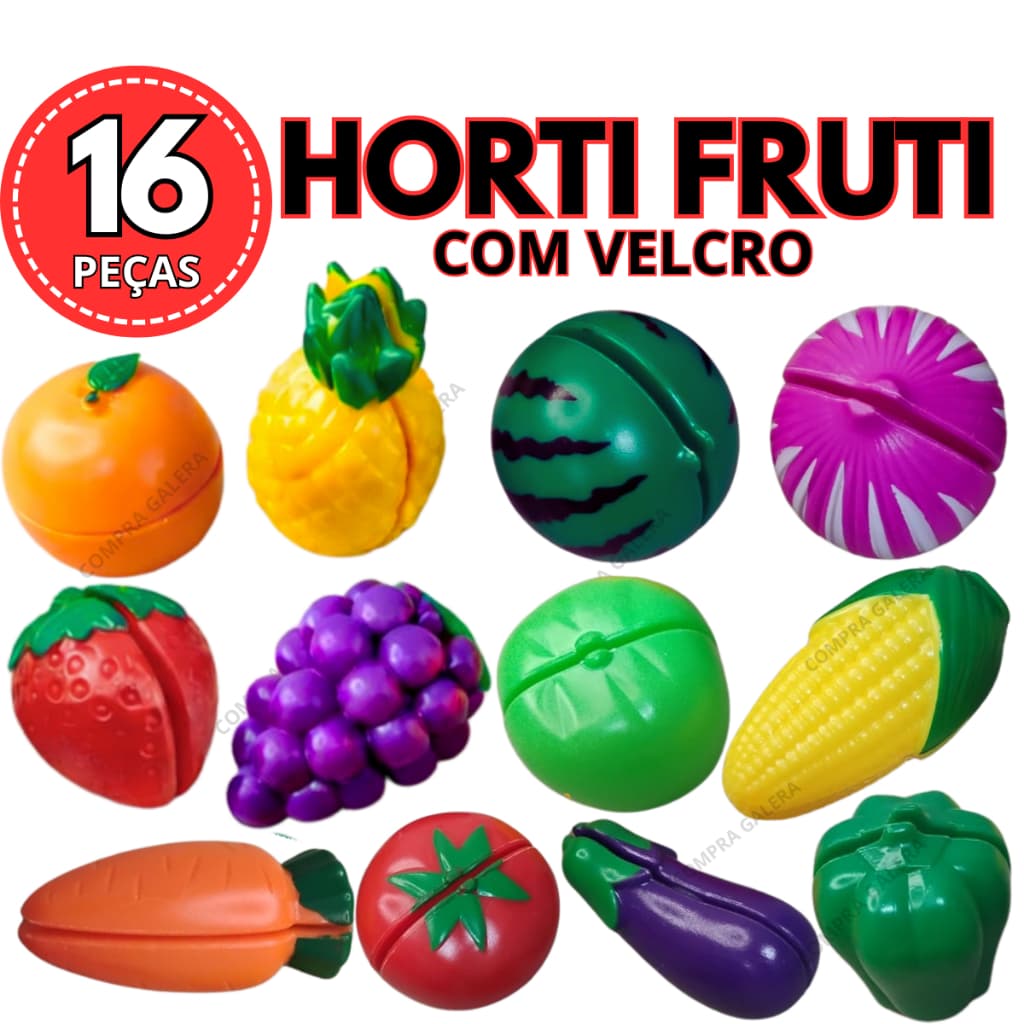 Brinquedo Infantil Kit Mercadinho com Frutas e Legumes Comidinha Educativa com 8/ 16 Peças