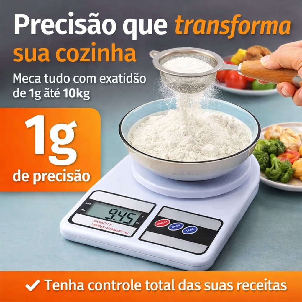 Balança Digital de Cozinha 10kg Precisão 1g com Função Tare para Alimentos Dieta Nutrição