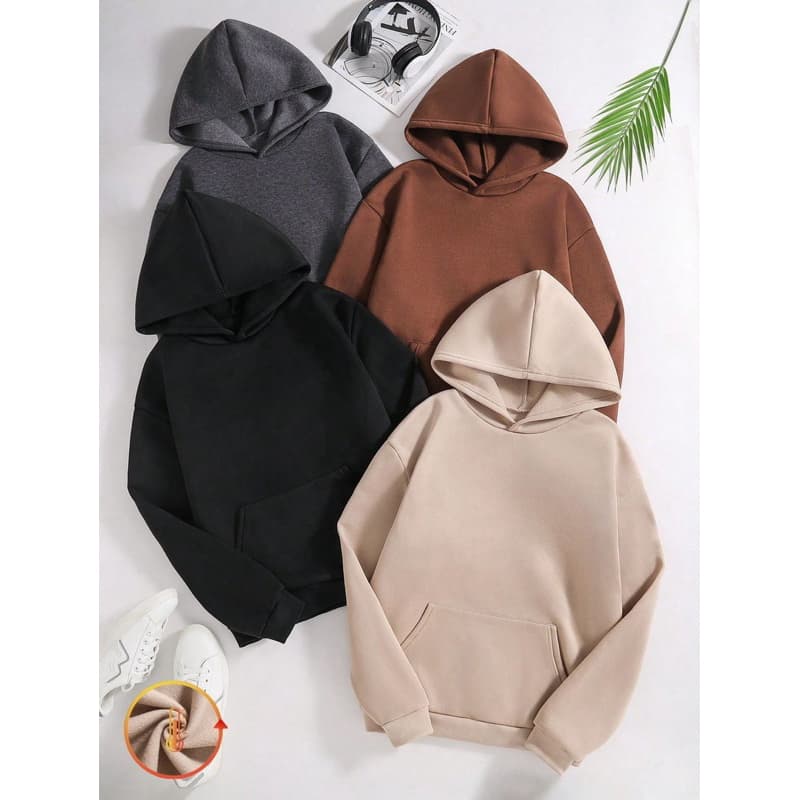Moletom canguru com bolso e capuz punho em ribana Blusa de frio lisa sem estampa inverno
