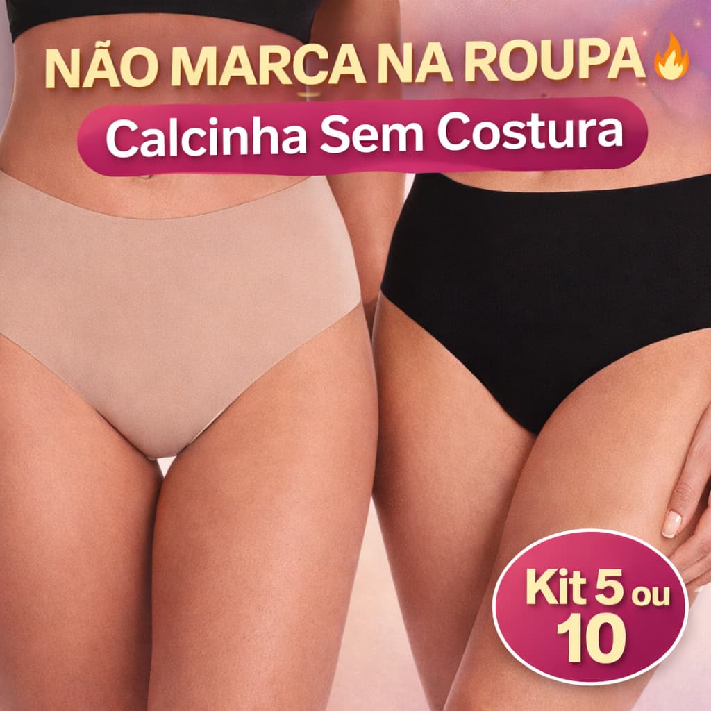 Calcinha Sem Costura Cós Alto Kit 5 ou 10 | Invisível Não Marca Roupa | Corte a Laser Feminina