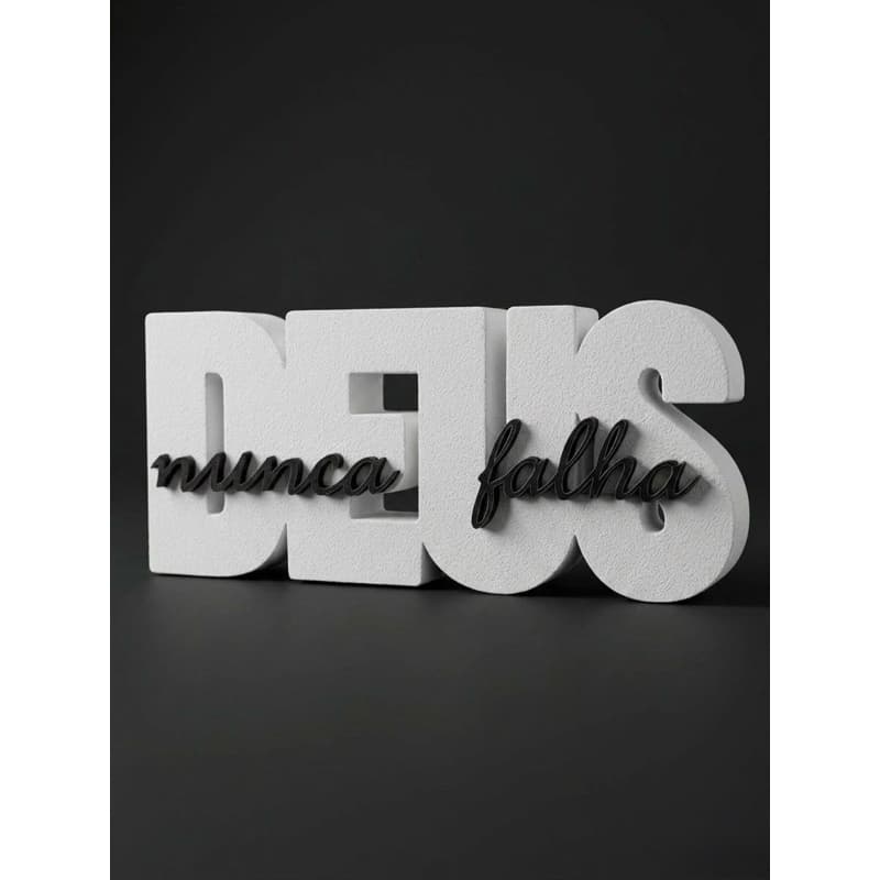 Placa Decorativa Deus Nunca Falha - Mesa e Estante (12x5cm)