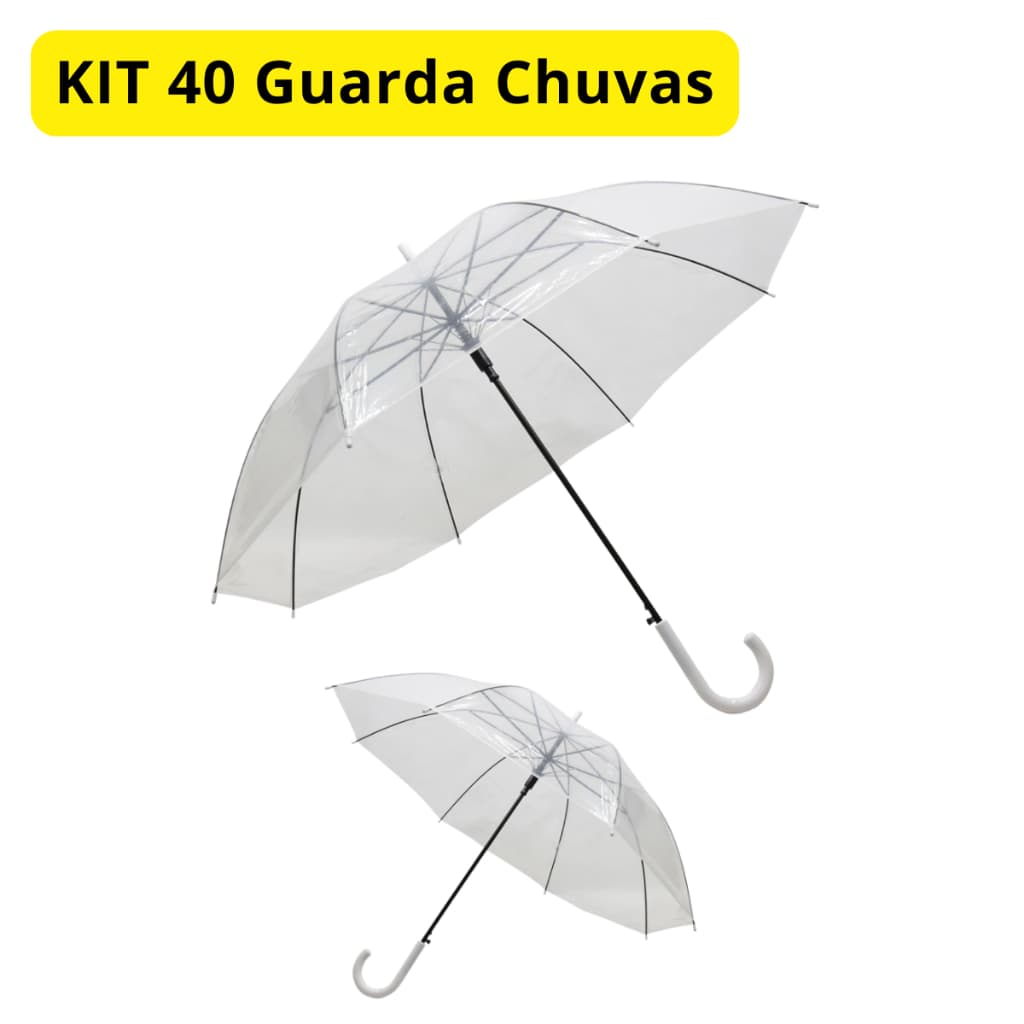 KIT 40 Guarda Chuvas Sombrinhas Transparente Atacado Portaria