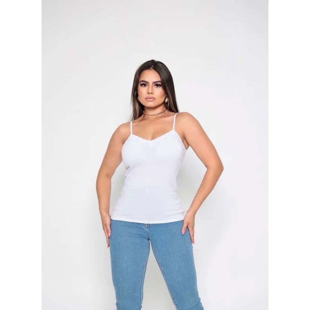 Blusa Alcinha com Renda no Decote e Bojo