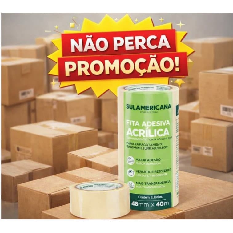 Fita Adesiva ORIGINAL Sulamericana Transparente Acrílica Durex Embalar Empac 48mm x 40 mt
