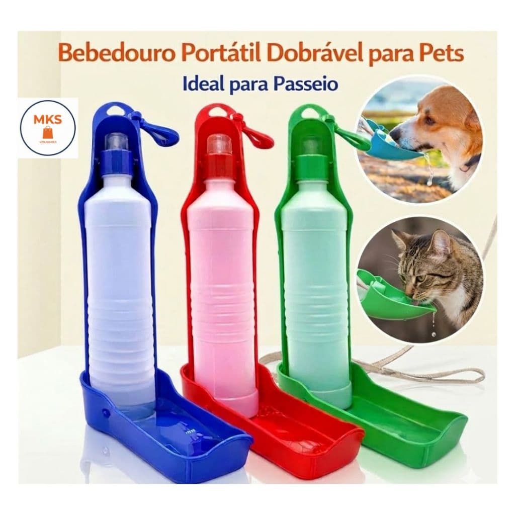 Bebedouro Com Garrafa Portátil Pet 500ml – Garrafa de Água para Cães e Gatos, Antivazamento