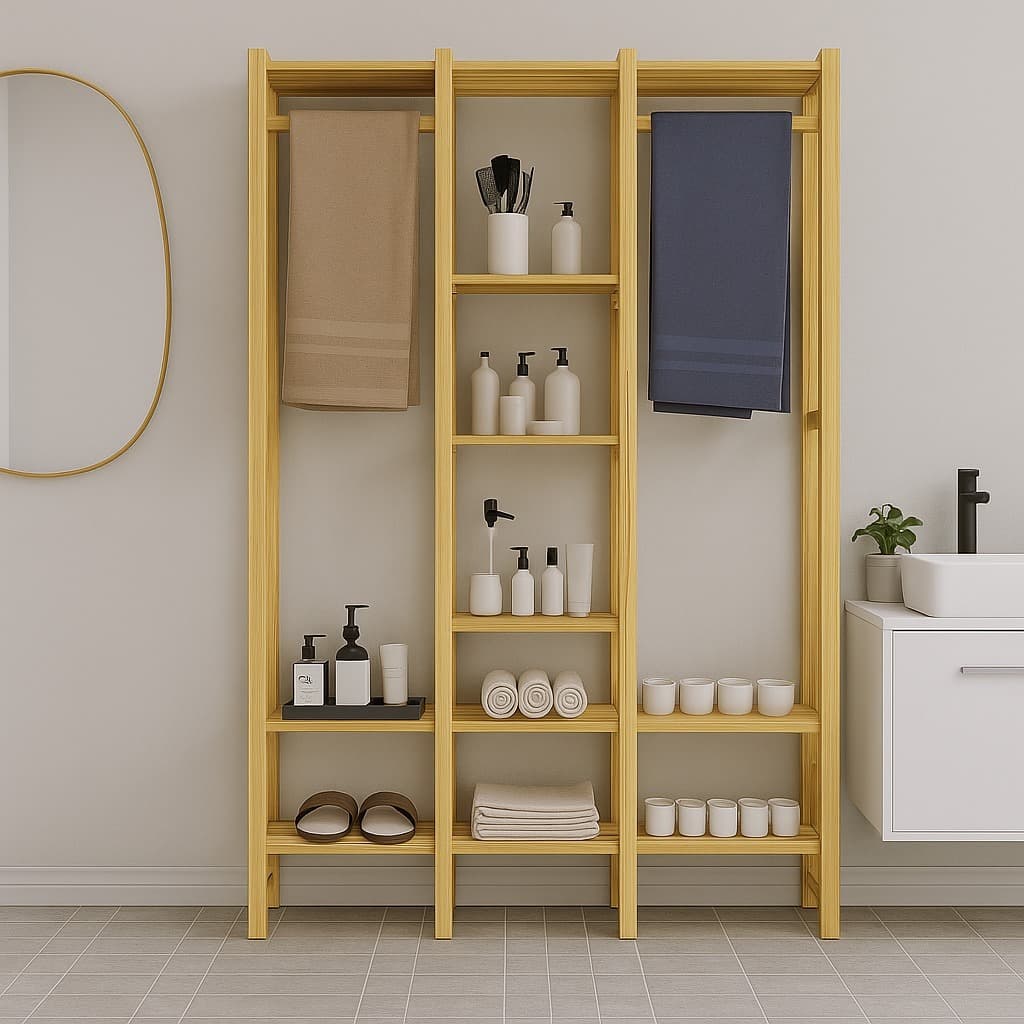 Estante Cabideiro Pinus 8 Prateleiras Multiuso Arara Closet Organizador Roupas Sapateira Grande