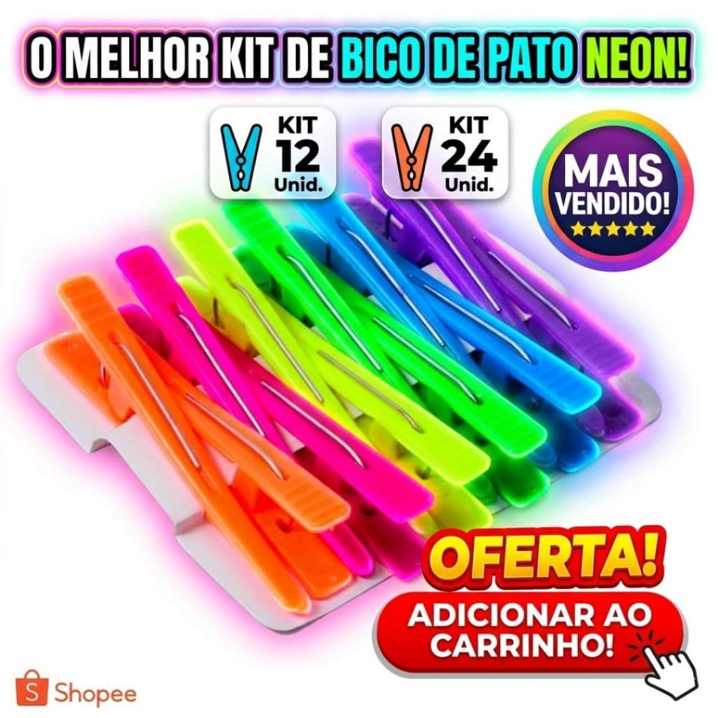 Kit 12/24 Presilha Bico de Pato Colorida Neon Premium Tendência Blogueira