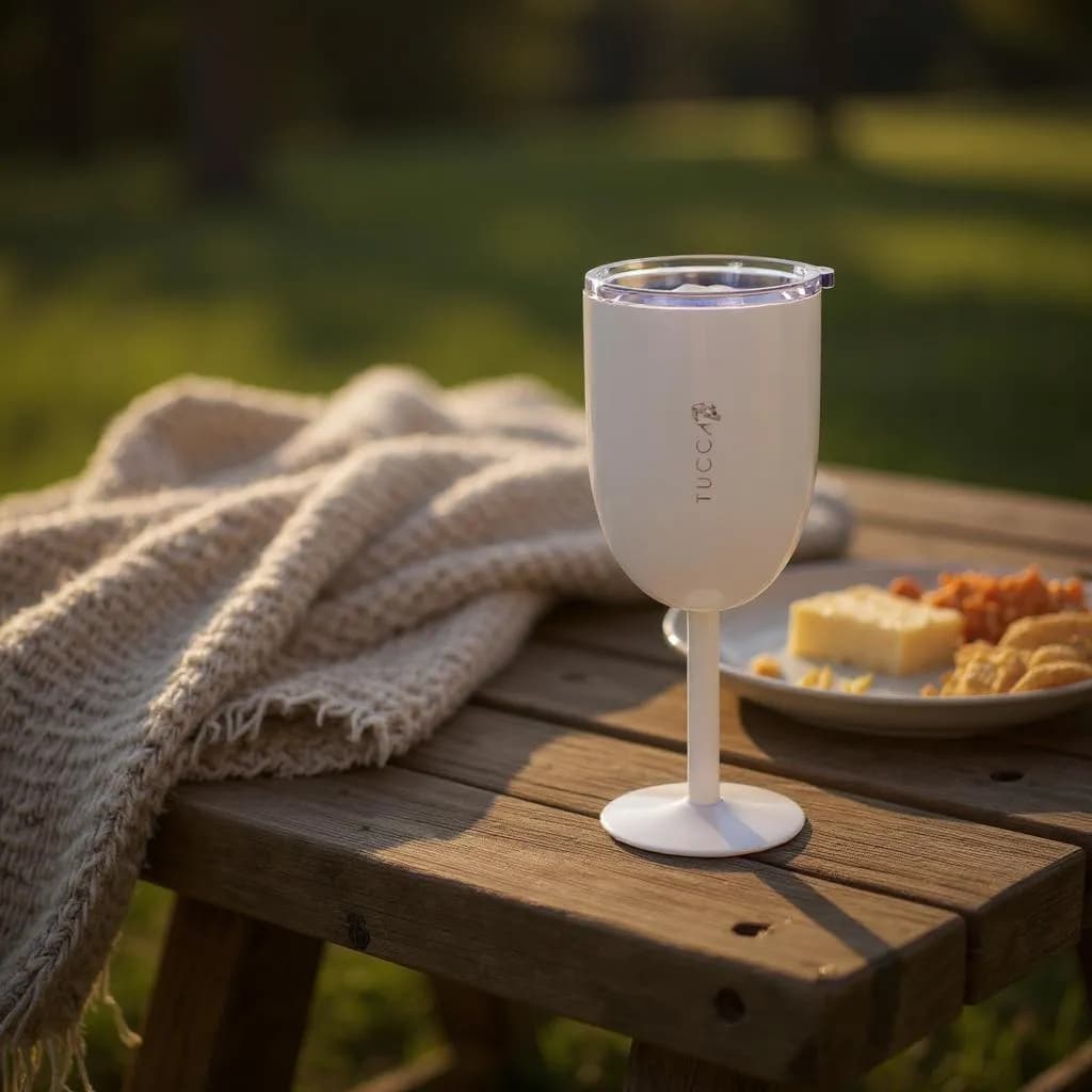 Taça Termica Pitanga Tucca Com Tampa Suco Agua Bebida Gelada Luxo Inox Parede Dupla Praia Piscina