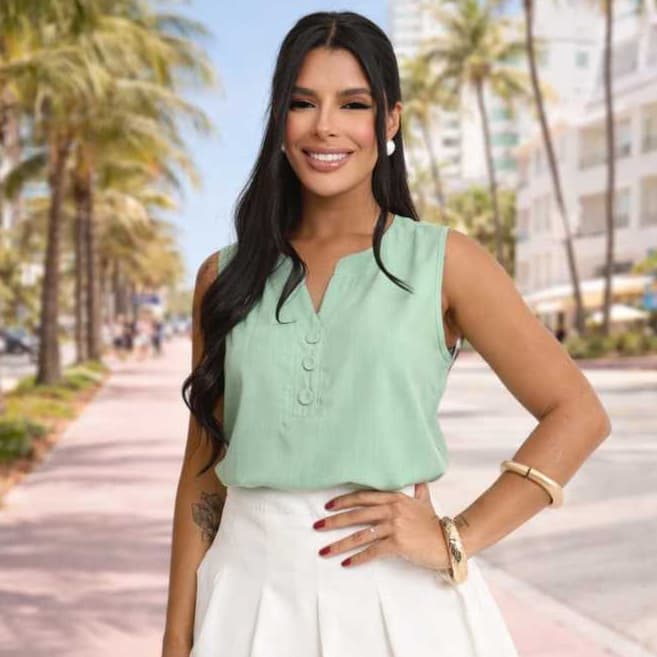 Blusa Feminina Regata Botões Viscolinho Soltinha Elegante Verão Moda 2026 Casual Confortável