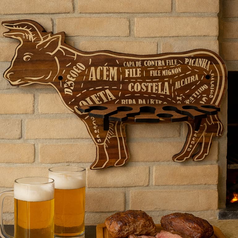Organizador Porta Espeto Boi em MDF Grife de Boteco para Churrasco Área Gourmet